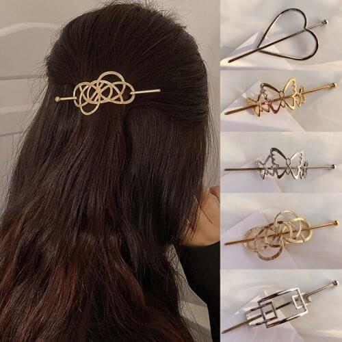 Geometric Hair Stick Original Metal Gold Hairpin Hair Accessories Bun Holder Charming Vintage Bun Cage Daily Curved Hairpins