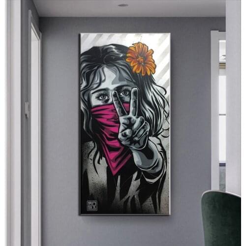 Graffiti Art Masked Girls Canvas Oil Painitngs Wall Art Poster and Prints Modern Living Room Home Decoration Figure Pictures