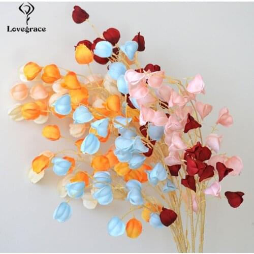 Lovegrace Artificial Flower Silk Lantern Fruit Gooseberry 3 Forks Groundcherry Home Party Wedding Wall Physalis Flower Decor