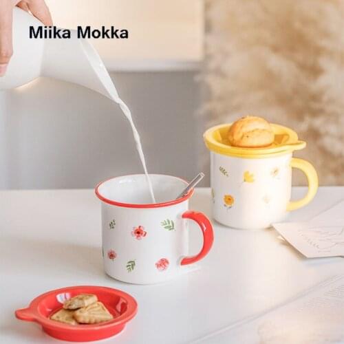 Japanese Style Ceramic Cup Cute Flower Print Coffee Mugs and Cups Milk Cup Water Cup Breakfast Home Office Drinkware Gift 380ml