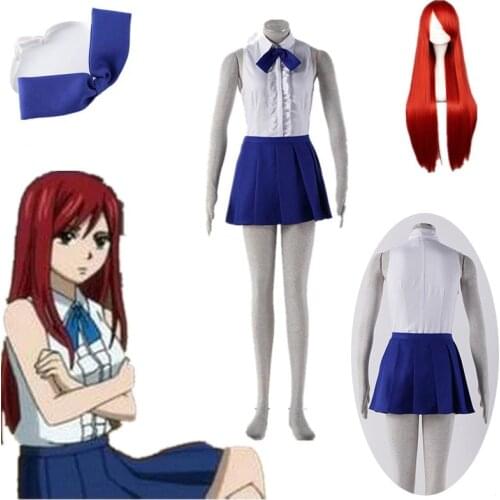 Japanese Anime Fairy Tail Cosplay Costume Erza Scarlet Cosplay Costume Unisex Halloween Costume Cosplay Wig Free Shipping