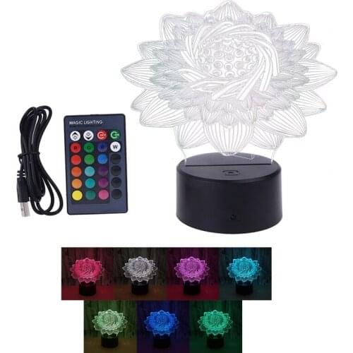 Creative 3D Lotus Colorful Night Light Crack Base Color Changing USB Remote Control LED Desk Lamp Home Bedroom Decor