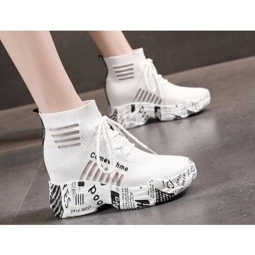 Platform sneaker women Breathable Knitted Chunky Sneakers Women Solid Wedge Shoes Woman Thick Bottom High Top Shoes Female