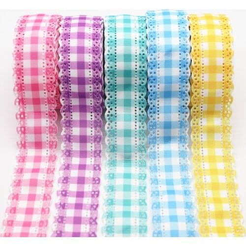 50 Yards Grosgrain Hollow Lace Ribbons Grid Printed Ribbon 30MM For Hair Bows DIY Crafts Handmade Accessories M19040703