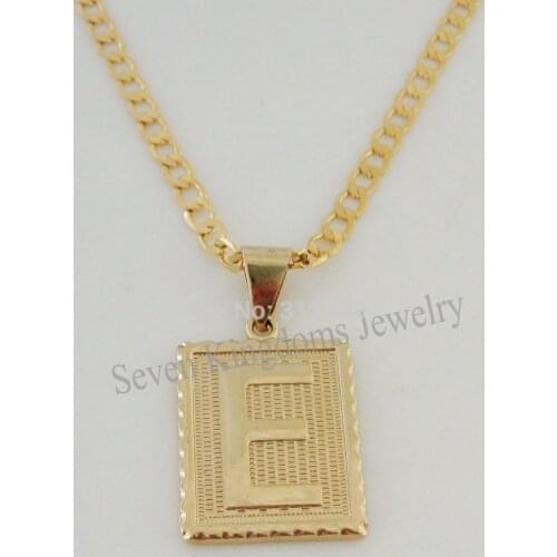 YELLOW GOLD OVERLAY FILLED BRASS 24" CUBAN NECKLACE&LETTER E INITIAL PENDANT/Great Gift