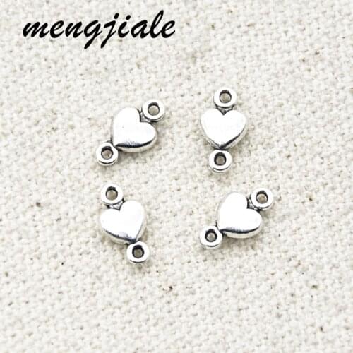 100pcs Antique Silver Mini Hearts Connectors Charms Alloy Metal Love Pendants For DIY Jewelry Accessories Making 10*5mm