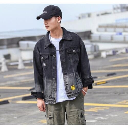 Trendy Brand Large Size Gradient Denim Jacket Mens Spring and Autumn Street Loose Mens Fashion Jacket Korean Denim Jacket