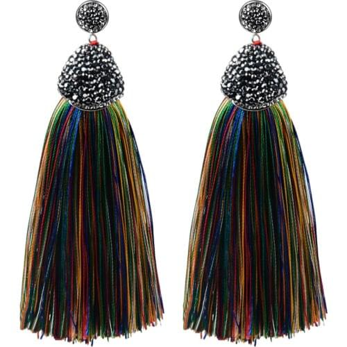 Fashion Crystal Slik Tassel Earrings Stainless Steel Needle Dangle Long Earrings For Women Girl Jewelry