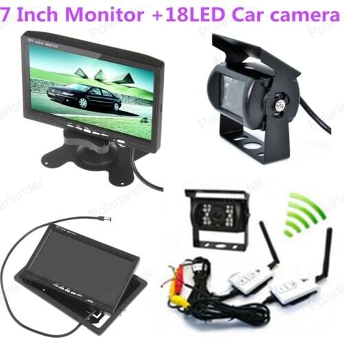 2 AV input connect to 7 Inch TFT LCD Colo Car Rear View Monitor for car parking wireless 18 LED rearviwe camera