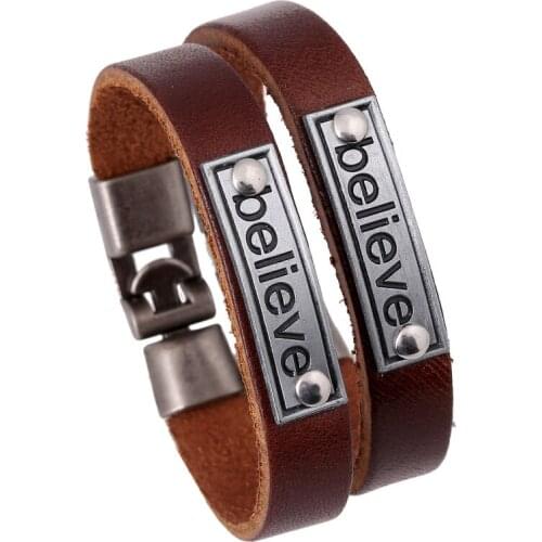 Men Bracelet Leather Believe Leather Mens Bracelet for Men European and American Vintage Weaving diy Couple Bracelet Best Gift