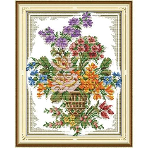 The flower basket (8) cross stitch kit DIY vase hand embroidery set handmade needlework cross-stitching DMC color Dreamfounder