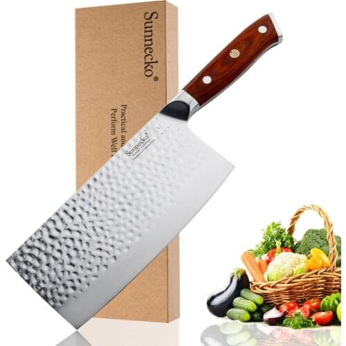 SUNNECKO 7" Cleaver knife German 1.4116 Steel Hammer Blade Razor Sharp Meat Cutting Kitchen Knives Rosewood Handle Chefs Knife