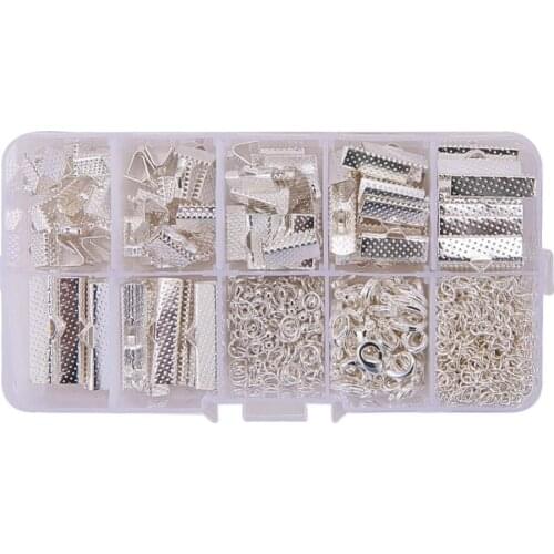 About 500Pcs/Box Ribbon End Drop Ends Jump Ring Chains Lobster Claw Clasps Chain Extension Tails Jewelry Making Findings