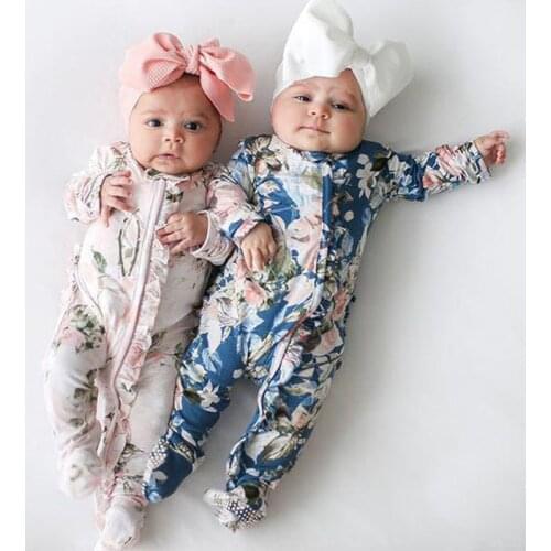 Auutmn Winter Newborn Baby Romper For Girl Cothing With Headband Floral Print Cotton Casual Baby Girl Clothes 0-18 Month