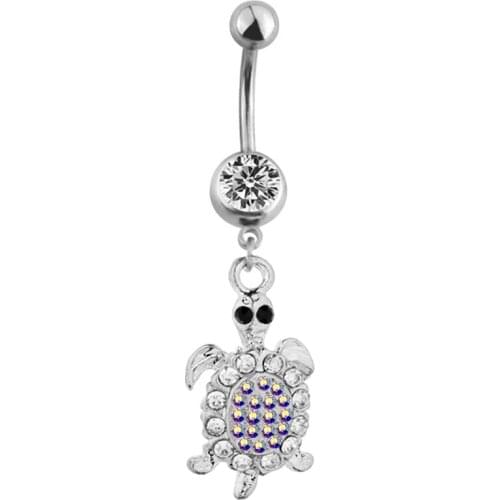 Sexy Tortoise Dangling Piercing Navel Belly Button Rings Belly Piercing Crystal Surgical Steel 14g Woman Body Jewelry Barbell