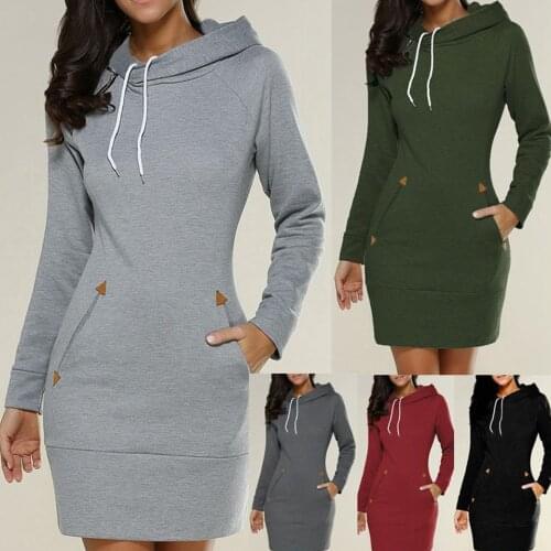 Hot sale new style hooded zipper pullover mid-length sweater dress