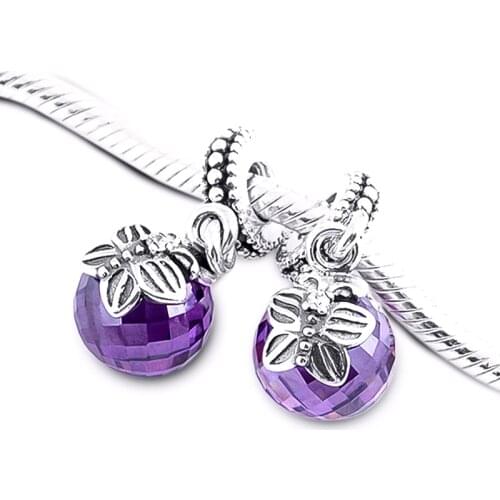 Fits For Pandora Bracelets Purple Morning Butterfly Charms 100% 925 Sterling Silver Beads Free Shipping
