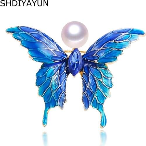 SHDIYAYUN 2019 New Enamel Butterfly Brooch Natural Freshwater Pearl Brooch Pins for Women Wedding Jewelry Factory Direct Sale