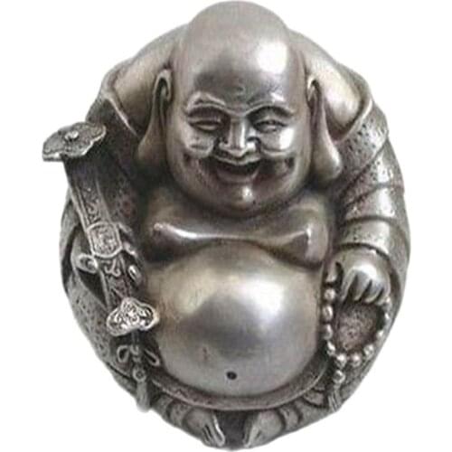 Collect Rare Tibet Silver "happy "Buddha Statue