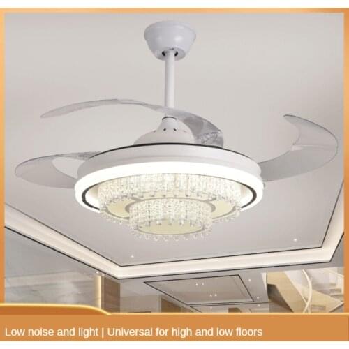 Modern Ceiling Fan Light Acrylic Stealth Restaurant Ceiling Fan Light Bedroom Energy-saving Silent Inverter Fan with Light