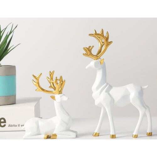 Resin Statue Deer Figurine Reindeer Statue Home Decor Animal Nordic Sculpture Living Room Modern Desktop Ornament