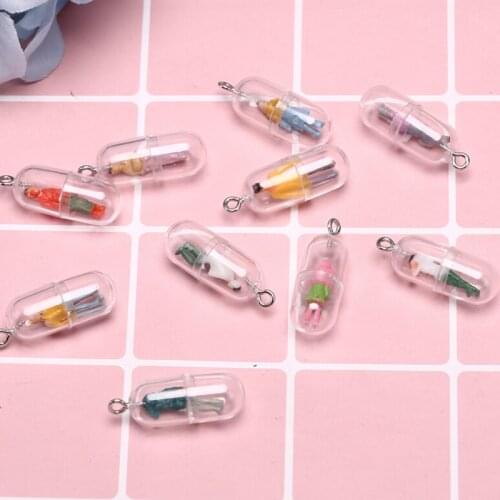 10pcs/lot Funny Capsule Design Charms Transparent Resin Pills Villain Pendants Fit Charms DIY Earring Jewelry Accessories