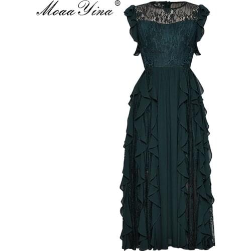 Moaa Yina Fashion Designer Runway dress Spring Summer Women Dress Lace Cascading Ruffle Sexy Elegant Party Dresses