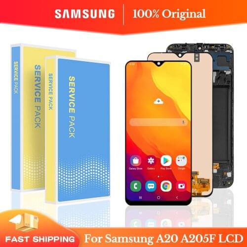 100% Original For Samsung A20 LCD A205 lcd display For Samsung A205 A205F A205DS LCD Screen Touch Digitizer with frame Assembly