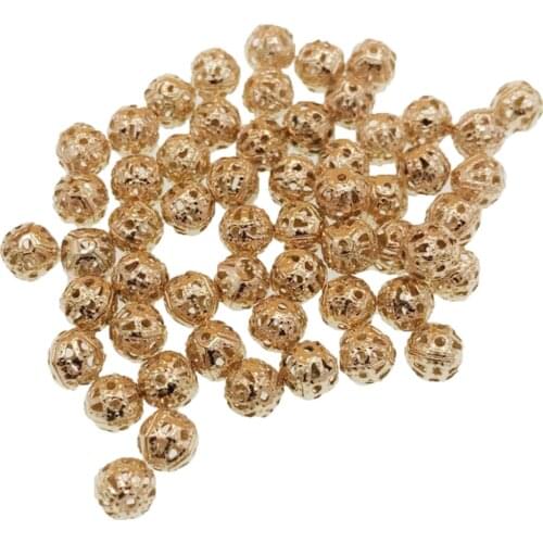 240Pcs Mixed Color Hollowed Filigree Ball Spacer Beads Jewelry Making Beads Bracelets Mini Metal Balls 6mm
