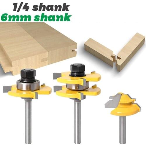 3PC/Set 1/4" 6.35MM 6MM Shank Milling Cutter Wood Carving 45 Degree Lock Miter Route Tongue & Groove Joint Assembly Router Bit