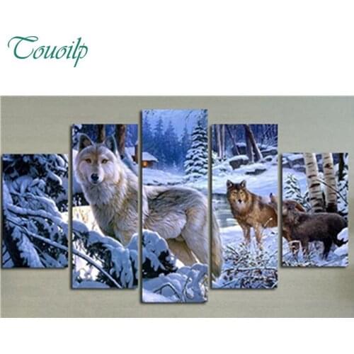 5D DIY Diamond Painting crystal round&square Rhinestone Pasting home Decor Painting 3d Diamond Embroidery Mosaic wolf 5pcs