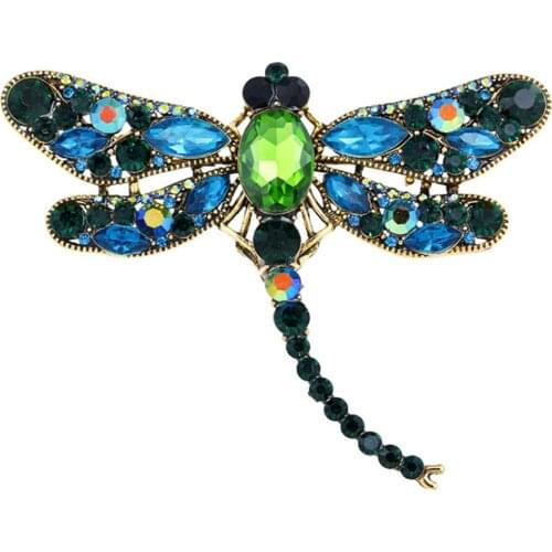 6 colors Crystal Vintage Dragonfly Brooches for Women Large Insect Brooch Pin Fashion Dress Coat Accessories Cute Jewelry