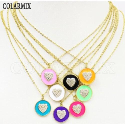 6 Pcs Zircon Enamel pendant Heart Zircon Pendan Necklace Mix color Pendant Necklace Jewelry Accessories Jewelry Necklace 51814
