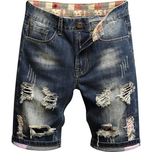 Pantalon Hombre Ripped Denim Short Knee Length Men Jeans Straight Pants Men Jeans Summer Casual Shorts Men