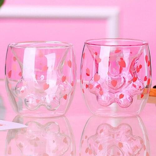 1PC Cat Claw/Paw Cup Double Glass Coffee Mug Cartoon Cute Cat Milk Juice Cup Cafe