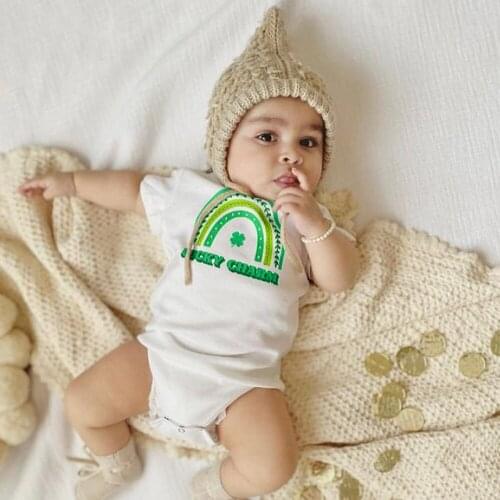 Newborn Infant Baby Boys Girls Sleeveless Jumpsuit Cotton Funny Lucky Bodysuit Cute Summer Short White Sleeve For Baby 0-24M