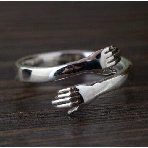 EAMTI Solid 925 Sterling Silver Arm Hug Open Rings for Women Men Gift Sterling Silver Ring Resizable Simple Fashion Jewelry