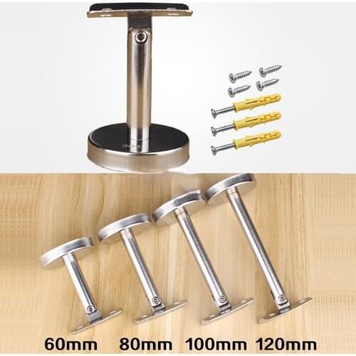 2Pcs 304 Stainless Steel Handrail Wall Floor Mount Straight Vertical Post Support Bracket Adjustable Flat Curve Plate Tray Screw