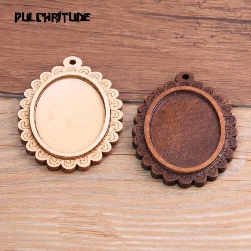 4pcs 30*40mm Inner Size Two Color Lace Oval Wood Big Cabochon Base Setting Charms Pendant Necklace Findings