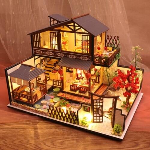 Handmade Doll House Wooden Furniture Diy House Miniature Puzzle Assemble 3D Dollhouse Kits Toys 9 Led For Children Birthday Gift