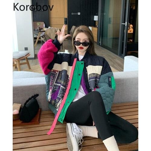 Korobov Korean Harajuku Ulzzang Women Coats Vintage Hit Color Patchwork Oversize Female Jackets Streetwear Warm Parkas Coat