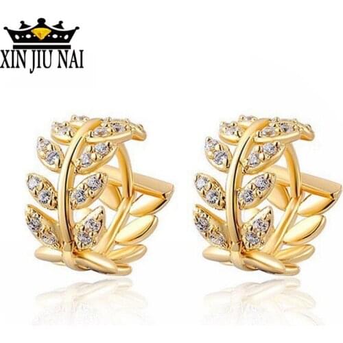 Hot sale tree leaf diamond sparkling female hoop earrings Super shine Exquisite fashion Charms Luxury Valentines Day present