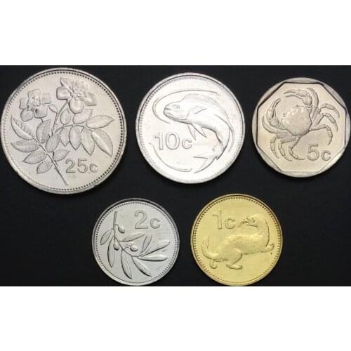Malta Set 5 Coins Original True Real Genuine Coin European Collectible Gift UNC