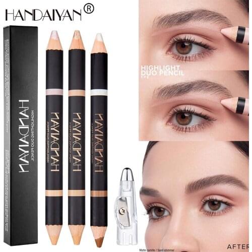 HANDAIYAN Brow Highlighter Pencil Double-end Highlighting Duo Pencil Matte and Shimmer Eyebrow Contouring Concealer Pen