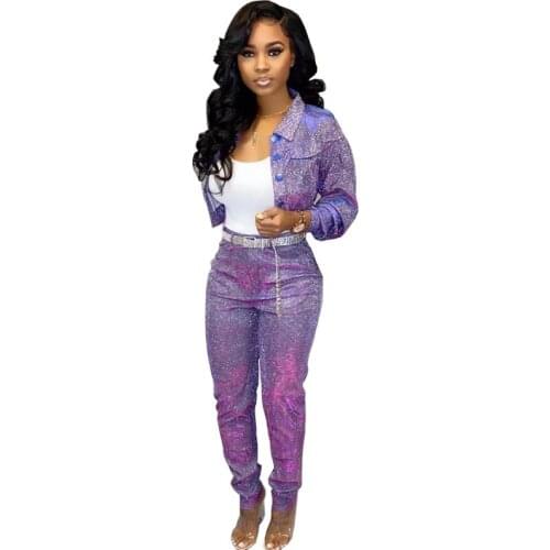 Bright color fashion 2 piece set full sleeve short jackets and slim long pants two piece set lady tide autumn clothes suit