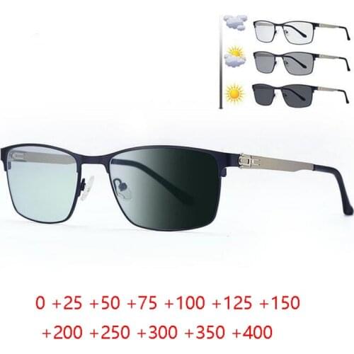 Sun Photochromic Gray Square Farsighted Spectacles Women Men Full Frame Reading Glasses Magnifier 0 +25 +50 +75 +100 To +400
