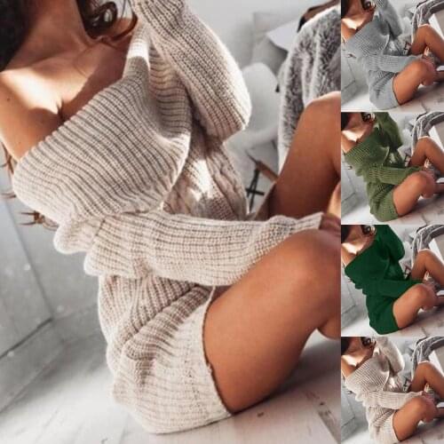 2020 Women Sexy Autumn Winter Solid Color Off-Shoulder Long Sleeve Slim Mini Dress knitted sweater dresses robe vestidos S-3XL