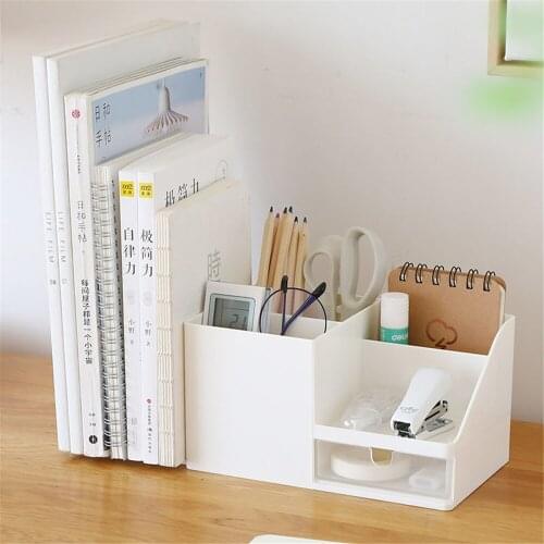 Desktop Storage Drawer with Book Shelf Makeup Organizer Jewelry with Mask Holder Home Office Stationery Box Lipstick Storage Box