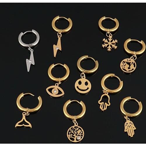 Punk Hoop Earrings for Women Stainless Steel Earrings Map Charm Earrings Map Earrings Earrings Geometric Earrings Jewelry Gift