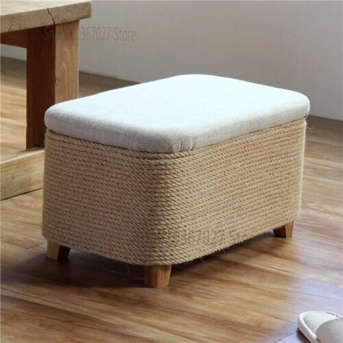 Nordic Hemp Rope Storage Stool Storage Stool Can Sit On Solid Wood Door Changing Shoe Stool Pastoral Creative Sofa Stool